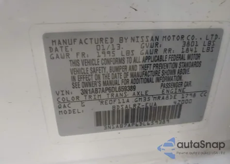 2013 Nissan Sentra Sr из США, поврежденный, VIN 3N1AB7AP6DL659389